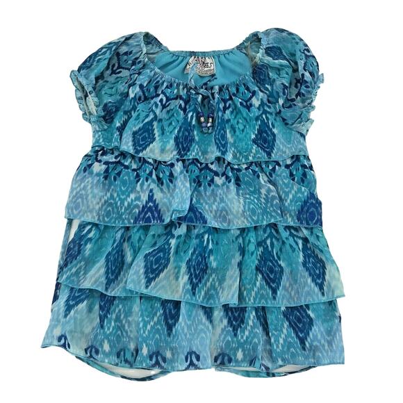 Beautees Girls Shirt Blouse Geometric Print Tiered Ruffle Blue Sz 6 - Picture 1 of 3